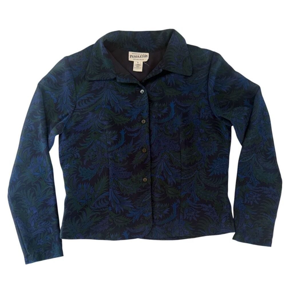 Pendleton Blue and Green Paisley Blouse Size 8